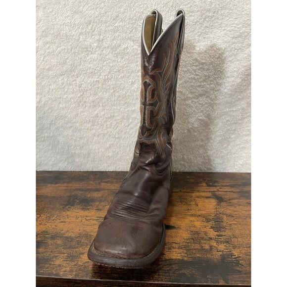 Tony Lama Western Mens Boots 7.5 B Embroidery Cross Inlay Leather Cowboy Rodeo